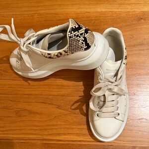 Alexander McQueen White Sneakers with Snake Print Accent